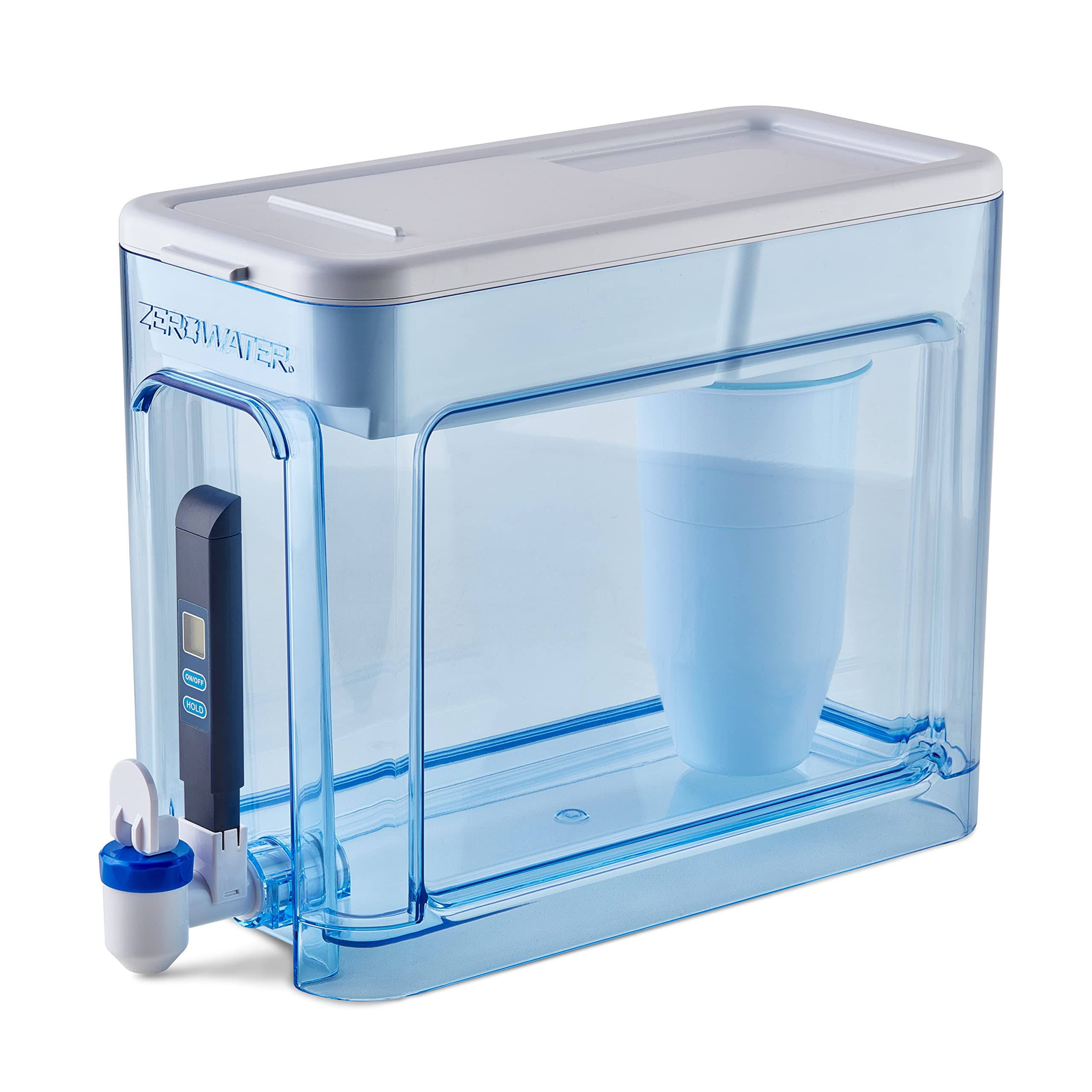 af0e575b1ed5130f2c2b2457aa11240151e76ea8b313a3c30e42390cd2625e2f.jpg ZeroWater Ready-Read 32 Cups Blue/White Water Filtration Dispenser - Image 1