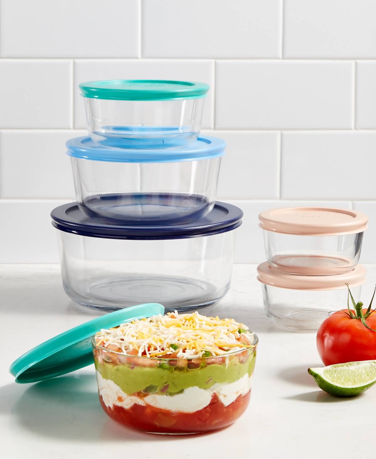 af200ad5144a749f16275fb28d17fe5cd47d557ff84da7f332871ab20ce2959a.jpg Pyrex Simply Store 12-Piece Glass Storage Set with Assorted Color Lids - Image 1