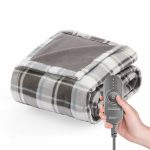Sunbeam Fleece Electric Heated Throw Blanket, Gray and White Buffalo Plaid, 50 inch x 60 inch