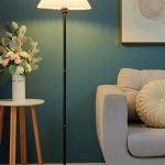 Black Pole Floor Lamp Simple Design Tall Lamp with Shade Standing Lamp with LED Bulb for Living Room and Bedroom