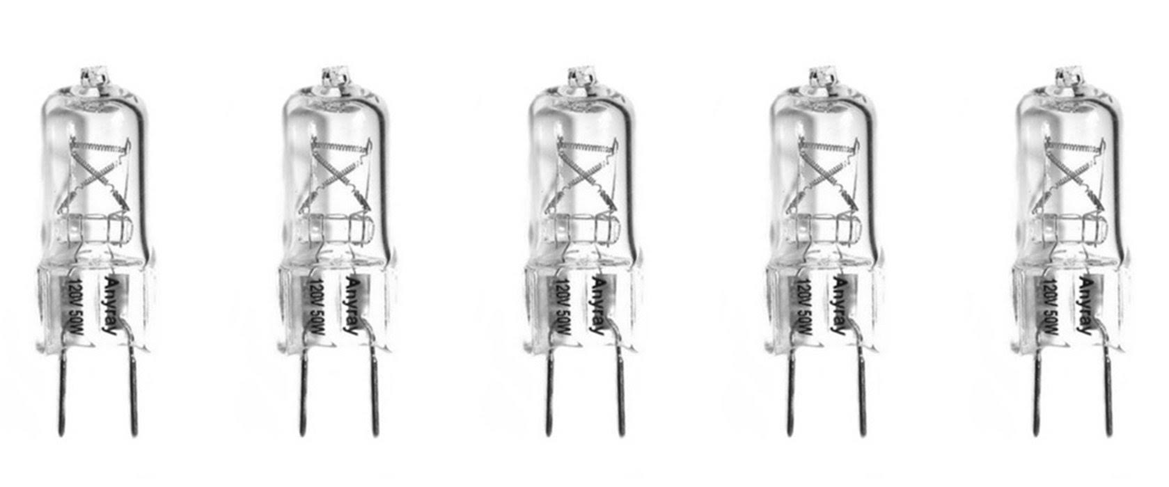 af73a99ef06328f9af14369de460a844e739bbcc7c3677a74491fa393d6a9d35.jpg (5-Pack) G8 Lighting Halogen Bulbs, JCD Type, G8 Base, 120V 50W, Set - Image 1