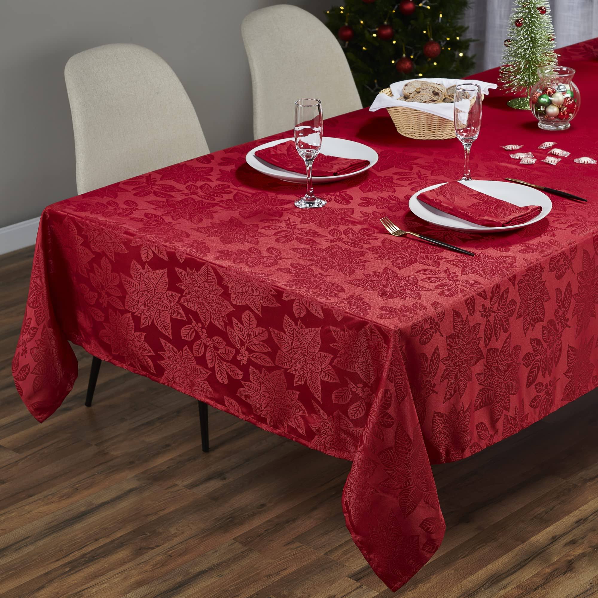 af7dbaba8fc13c89213a63e562e989ac7463f5228f73118ad43e9bdc91d44599.jpg Kadut Christmas Tablecloth, Poinsettia Leaf Red Tablecloth (60 x 126 inch) for 8 Foot Rectangle Tables, Heavy Duty Fabric, Table Cloth for Harvest, - Image 1