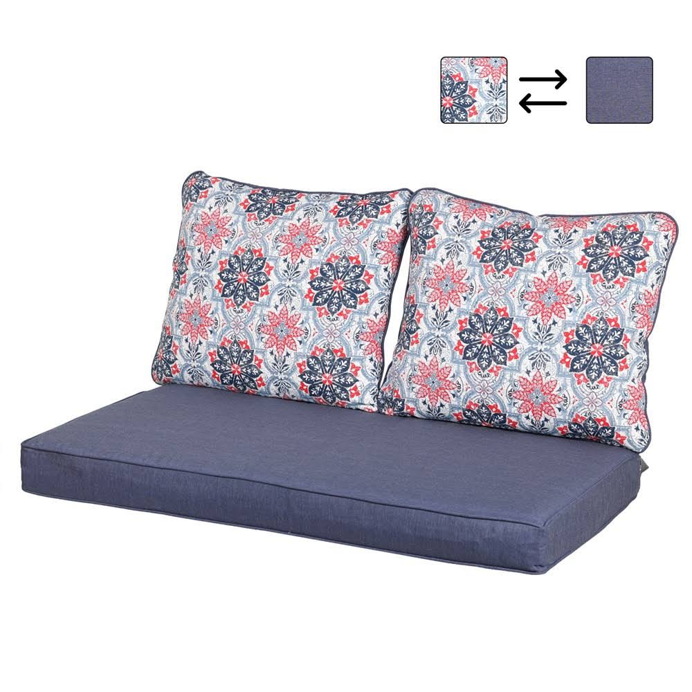 Aoodor Deep Seating Bench Loveseat Cushions Set - Set of 3(Botanical Red)