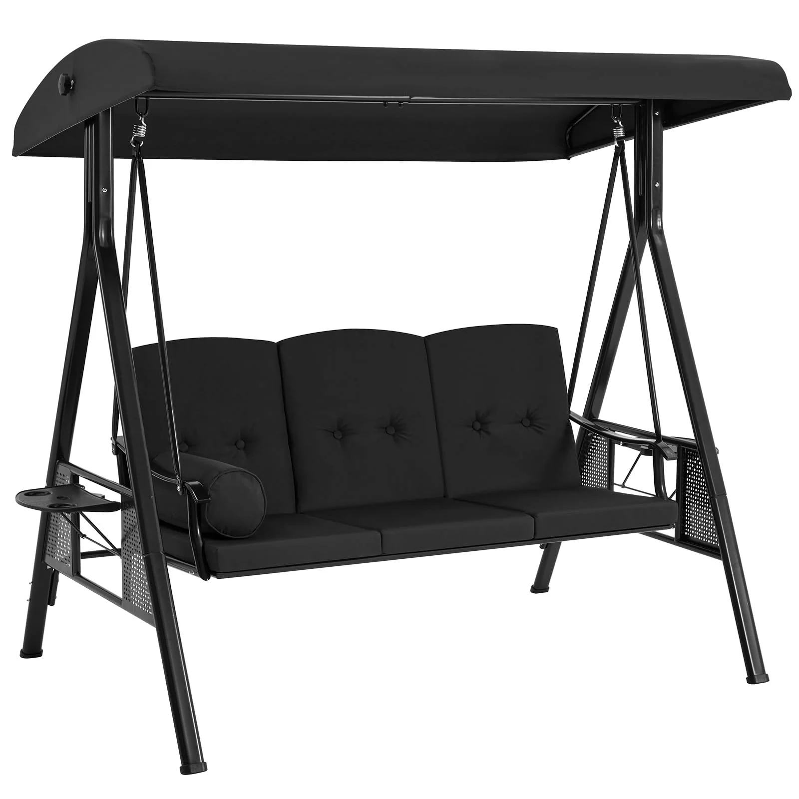 afc907c8d6cc5737e0d35ca2bb5ae25392c6395aaa96f8959a2c4210641a8942.webp AECOJOY 3-Seat Porch Swings with Adjustable Canopy, Black - Image 1