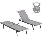 AECOJOY Patio Lounge Chairs, Outdoor Chaise Lounge with Wheels, Dark Grey, 2PCS