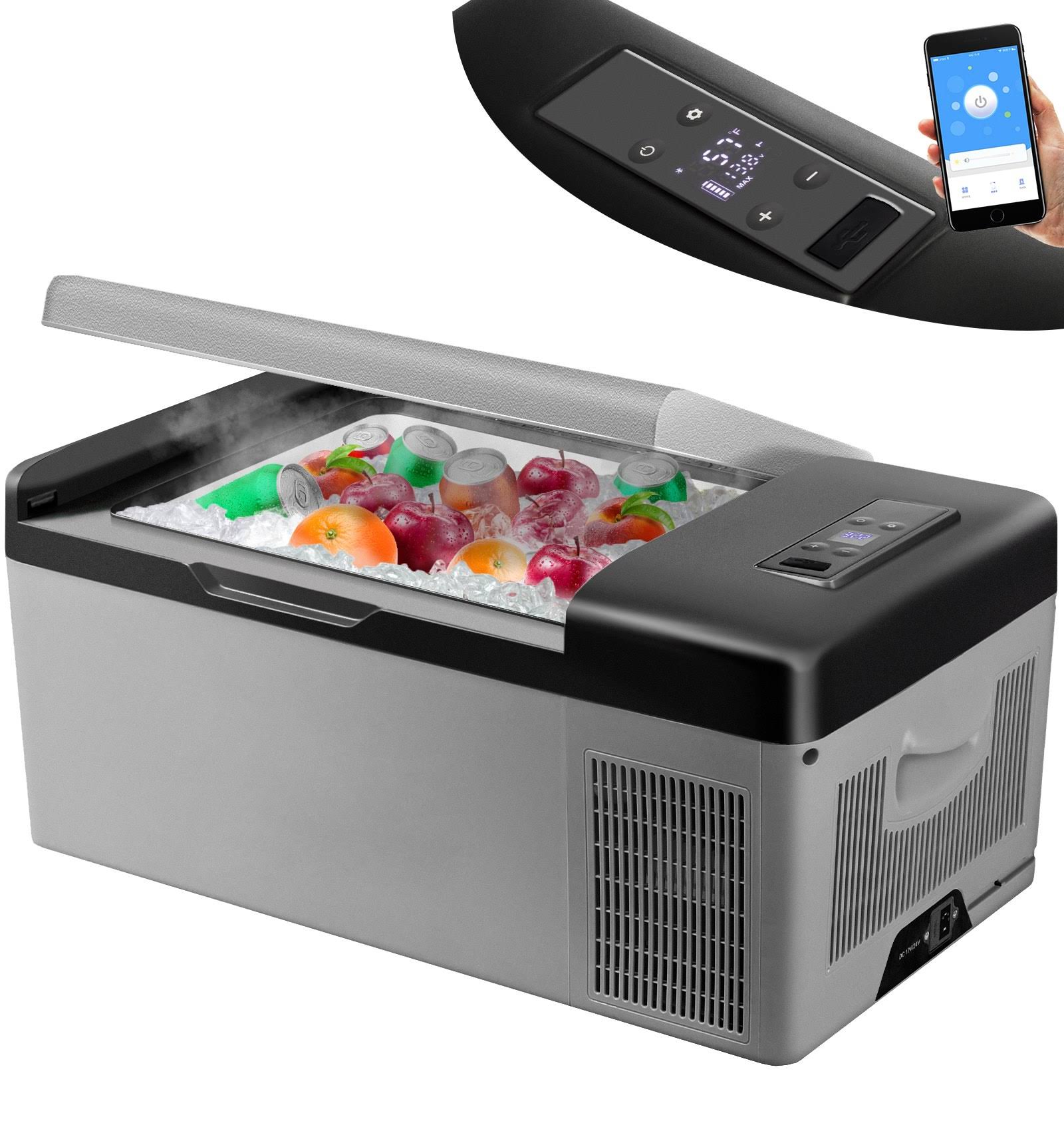 afe05df557683b6cd7d4a328df0c13ccdbae64cb241bed6e9b4409516864df62.jpg VEVOR 12 Volt Refrigerator 16 qt Portable Mini Car Fridge w/ -4��F-68��F Cooling Range & App Control 12/24V DC & 110-240V AC Electric Compressor Cooler - Image 1