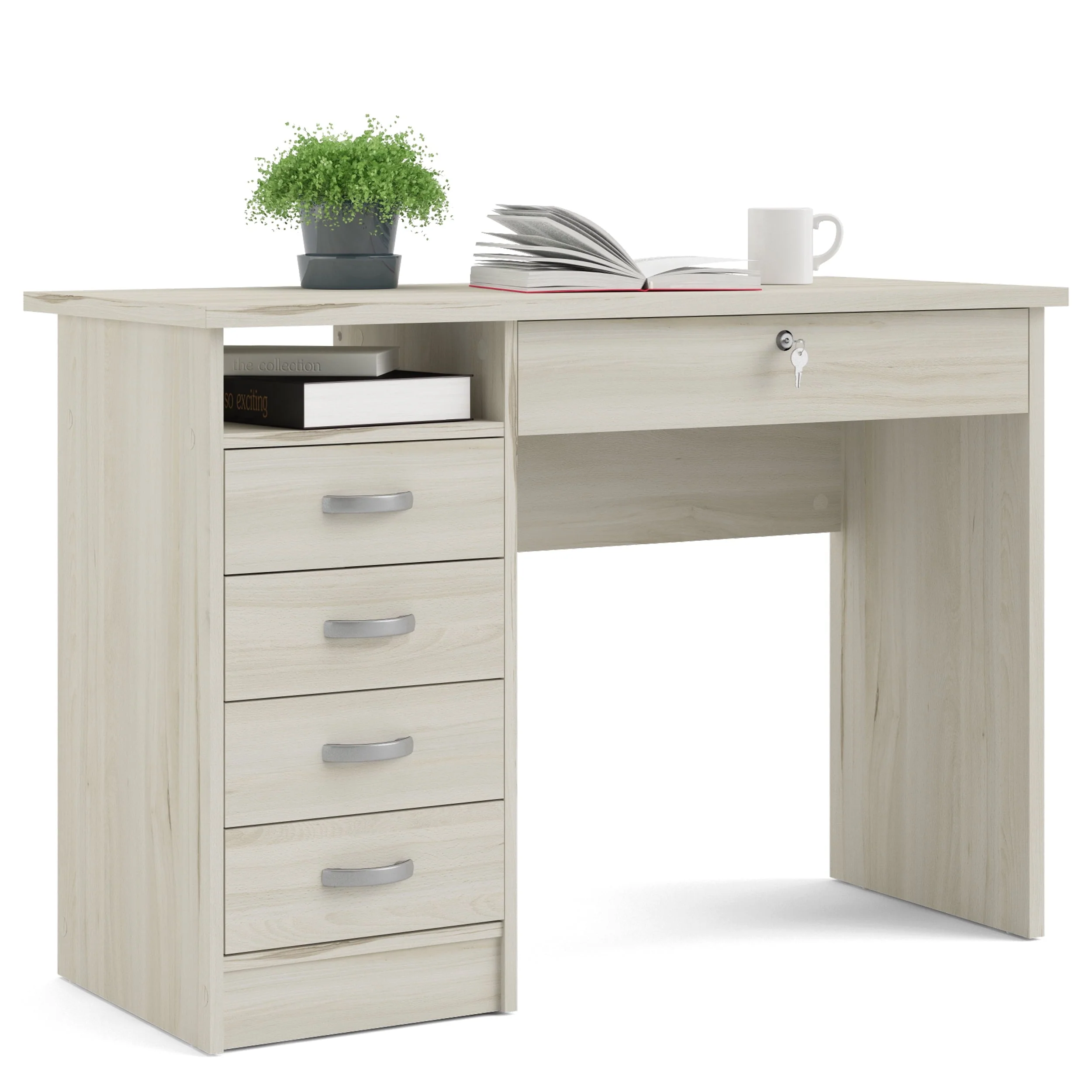 afe8c9eb845acdd55ab2734f5841121f970211db58ab52ca7351289d15a236a0.webp Walden Desk with 5 Drawers, Light Woodgrain Color - Image 1