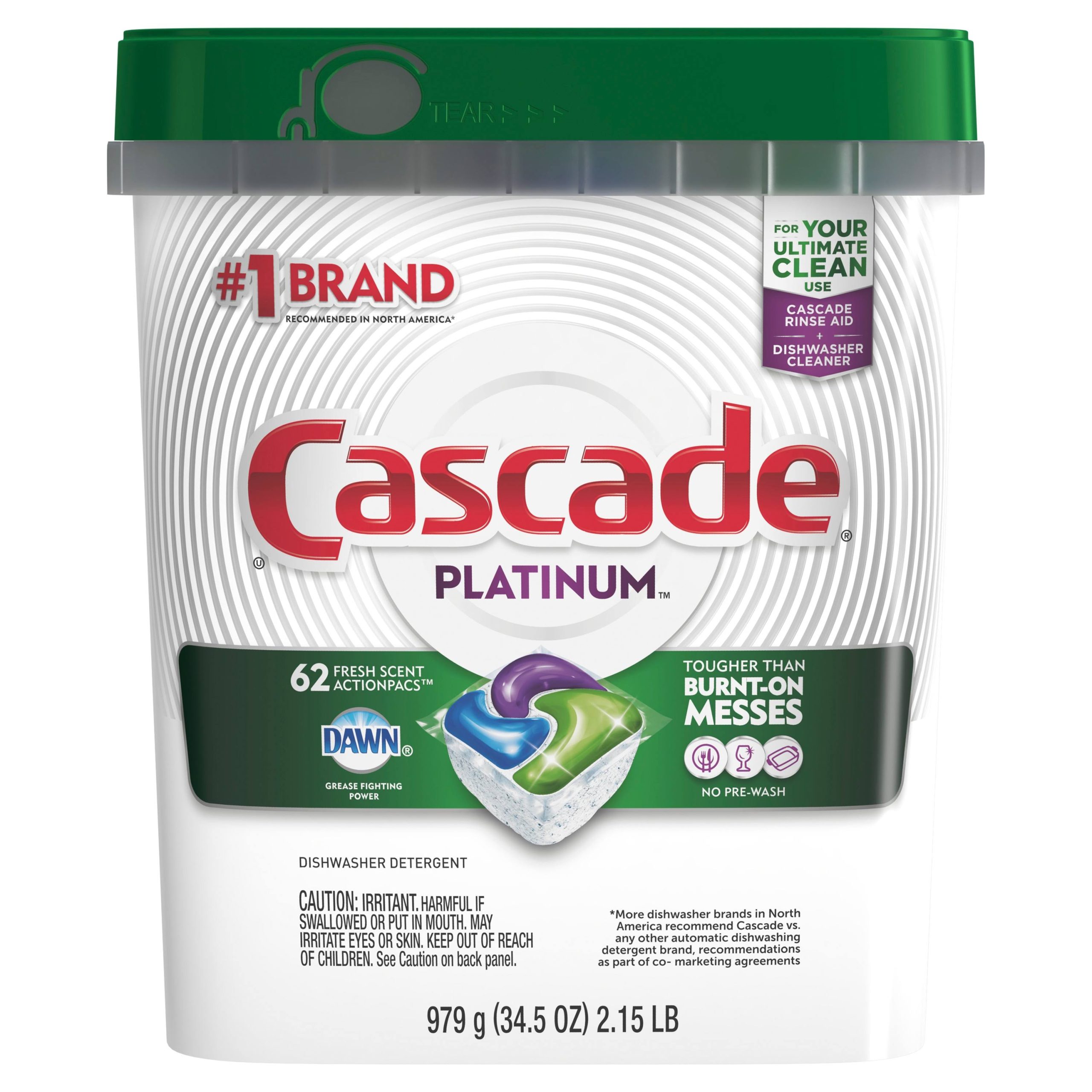 b015add51644b70902bd502fb8c7583cd11a5e91456a62f25ffc7333c4eaaeb4.jpg Cascade Platinum ActionPacs Dishwasher Detergent, Fresh Scent - 62 count - Image 1