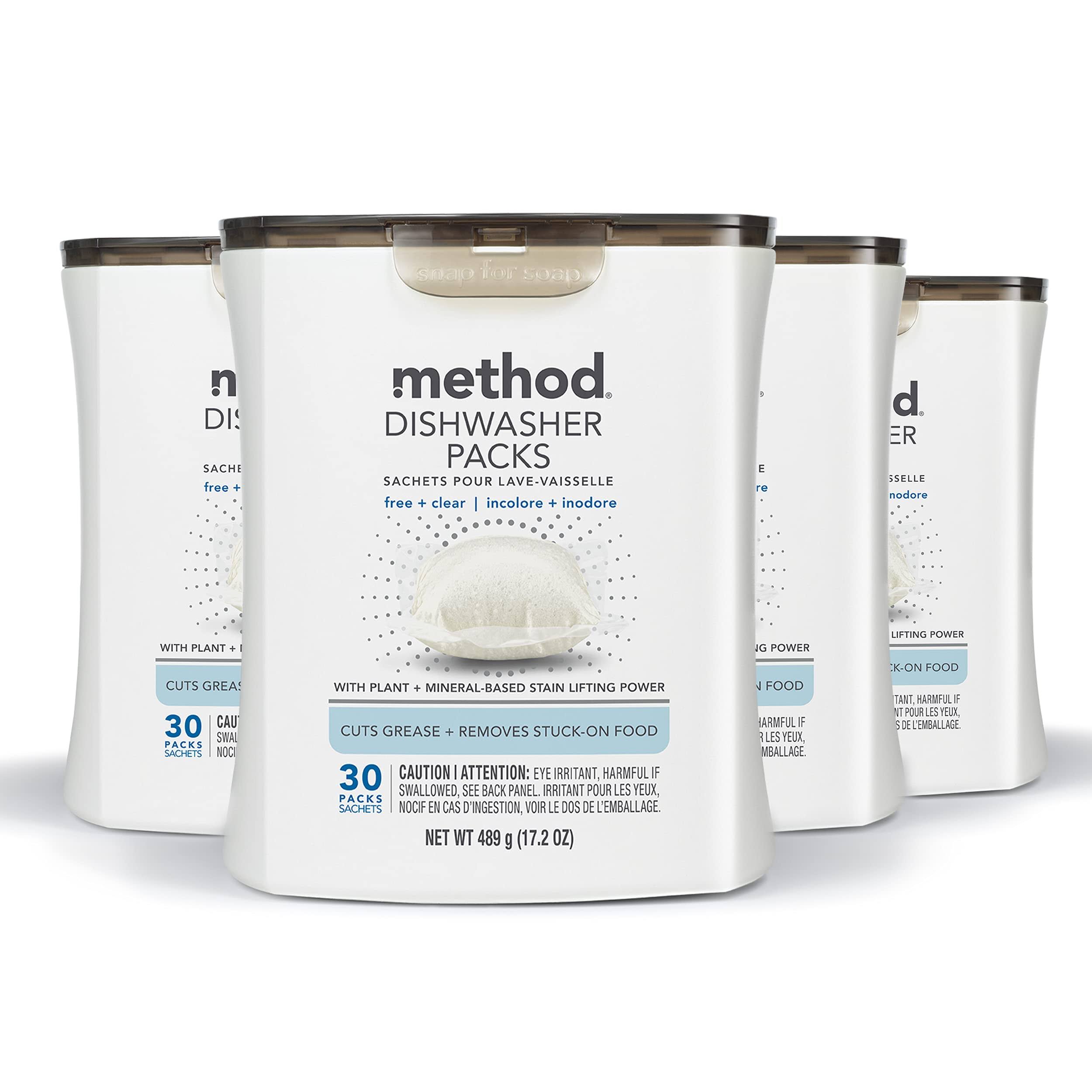 b02612adc08f9e50569740766e422cd9eee4a933ff53f7b75762b506b2c6d41e.jpg Method PowerDish Free + Clear Dishwasher Detergent (30-Count) Pack of 4 - Image 1