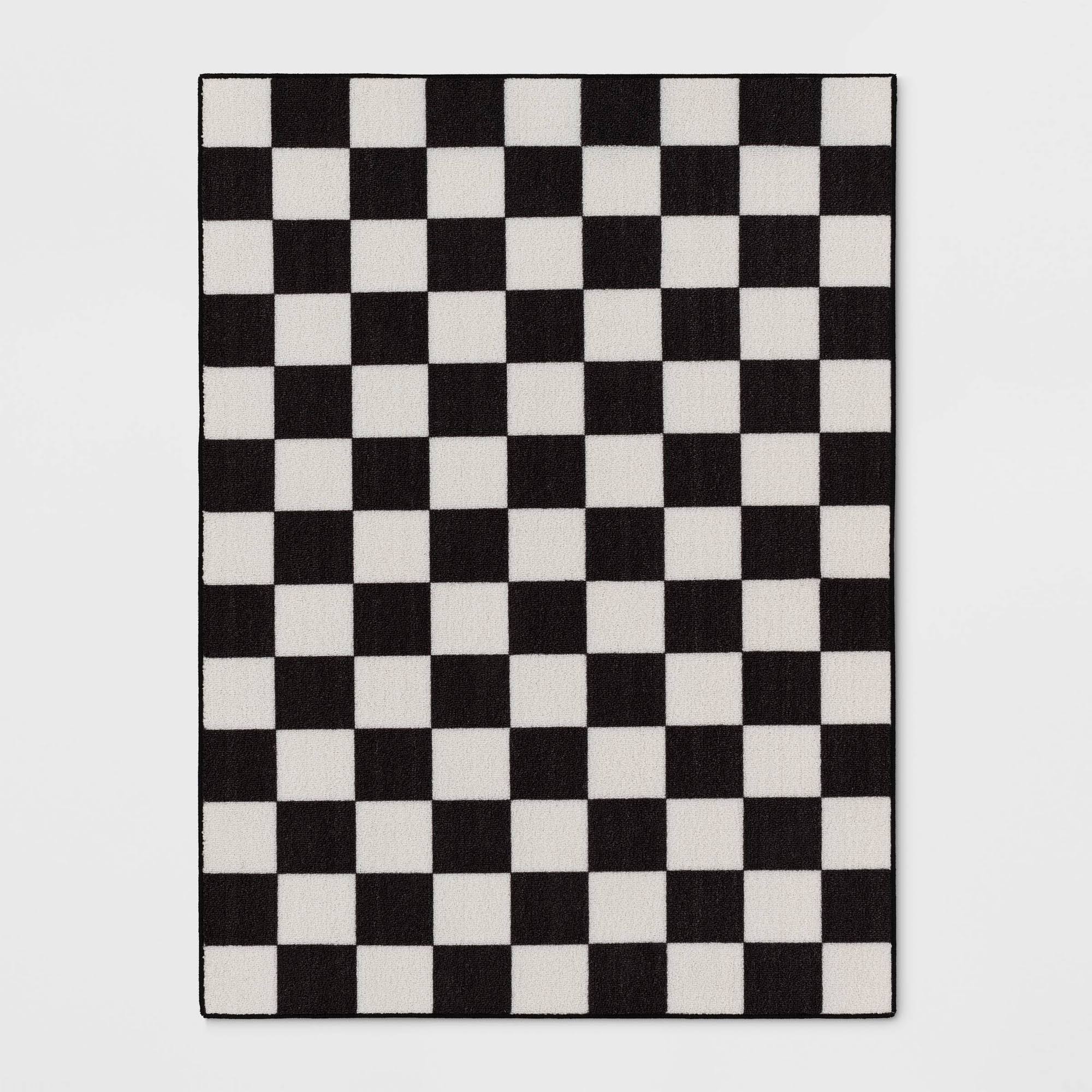 b0551b96e67dad132645bea2a8bcfd4f33142937b5af7e4c93182730ce433c5a.jpg 4'x5'5" Small Checker Rug Charcoal and Ivory - Room Essentials - Image 1
