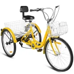 VEVOR 24"adult Tricycle 7 - Speed Three Wheel Bike Cruise Bike, Seat Adjustable Trike with Bell, Brake System and Basket Cruiser Bicycles Size for Shopping
