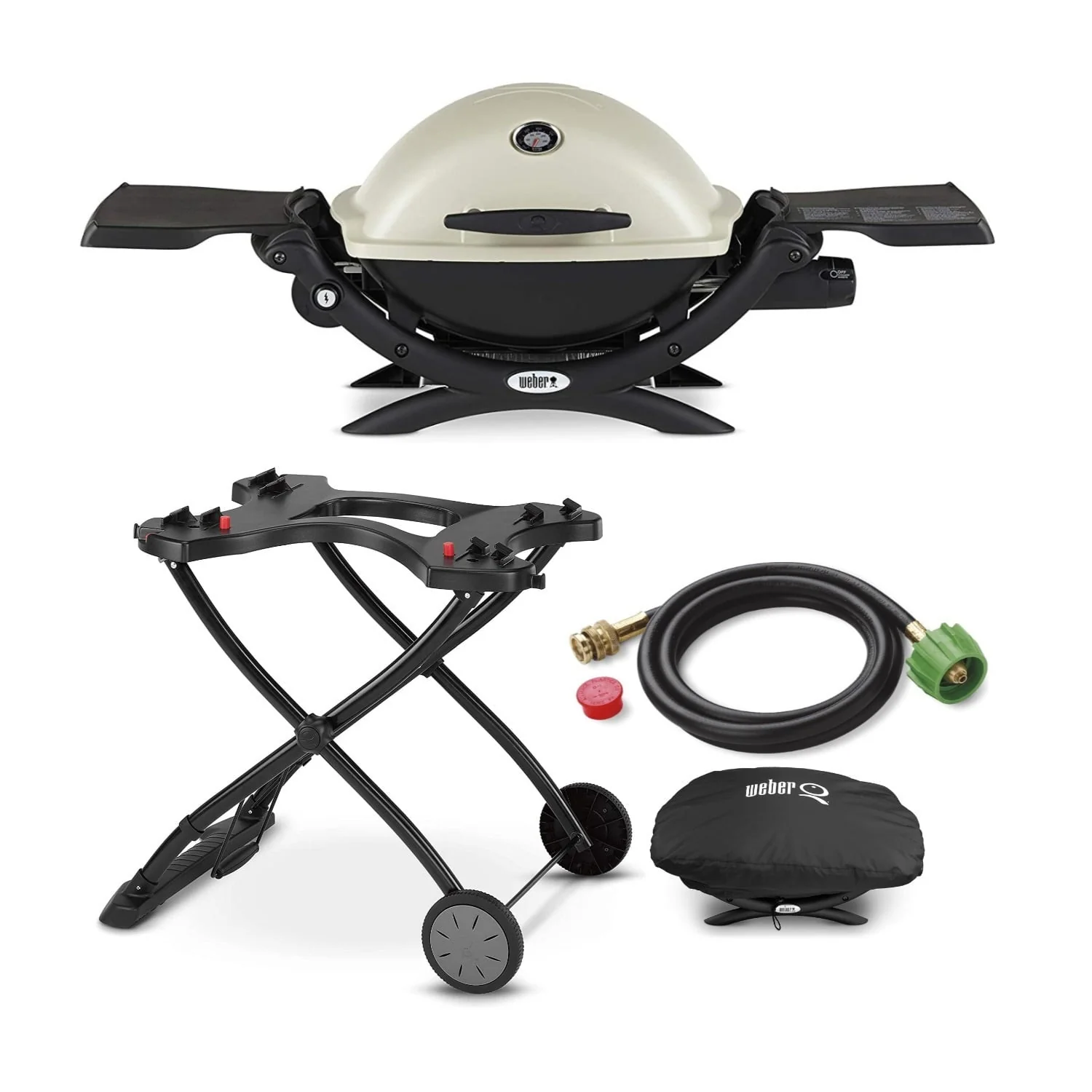 b09cc2cd321e4222dfedaefb37f35a422d9199a403a1e2eb4e1786b59b563442.webp Weber Q1200 Liquid Propane Grill (Titanium) with Portable Cart Bundle - Image 1