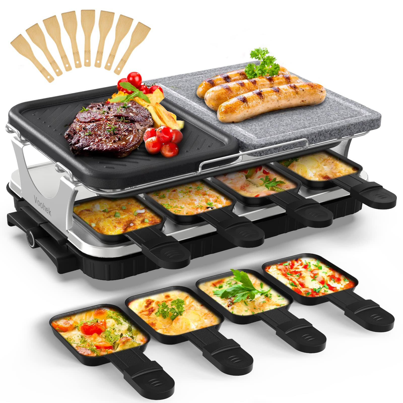 b09edbcd1f855dedec143586faa89d3dfc7e73f6a9445287dbe679778c061bfd.jpg Voohek Korean BBQ Grill Raclette Table Grill Hibachi Electric Indoor Grill 2 in 1 Non-Stick Grilling Plate and Natural Cooking S - Image 1