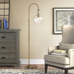 Alden 70" Arched Floor Lamp Beachcrest Home Base Finish: Brushed Brass, Shade Color: Seeded