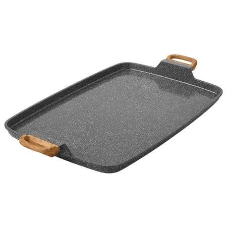 b0dbe362b5e093ea94f236131734bd428aeab245ac2f323afe7cabc0e2b3aad3.jpg The Pioneer Woman Prairie Signature Cast Aluminum Double Griddle, Charcoal Speckle, Size: 18 inch x 12 inch - Image 1