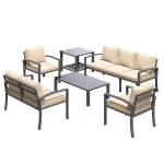 AECOJOY Metal Patio Furniture Set, 7 Seats Modern Outdoor Furniture with Deep Cushions
