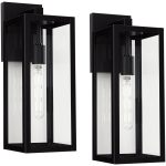 John Timberland Titan Modern Outdoor Wall Light Fixtures Set of 2 Mystic Black Rectangular Frame 17" Clear Glass for Post Exterior Barn