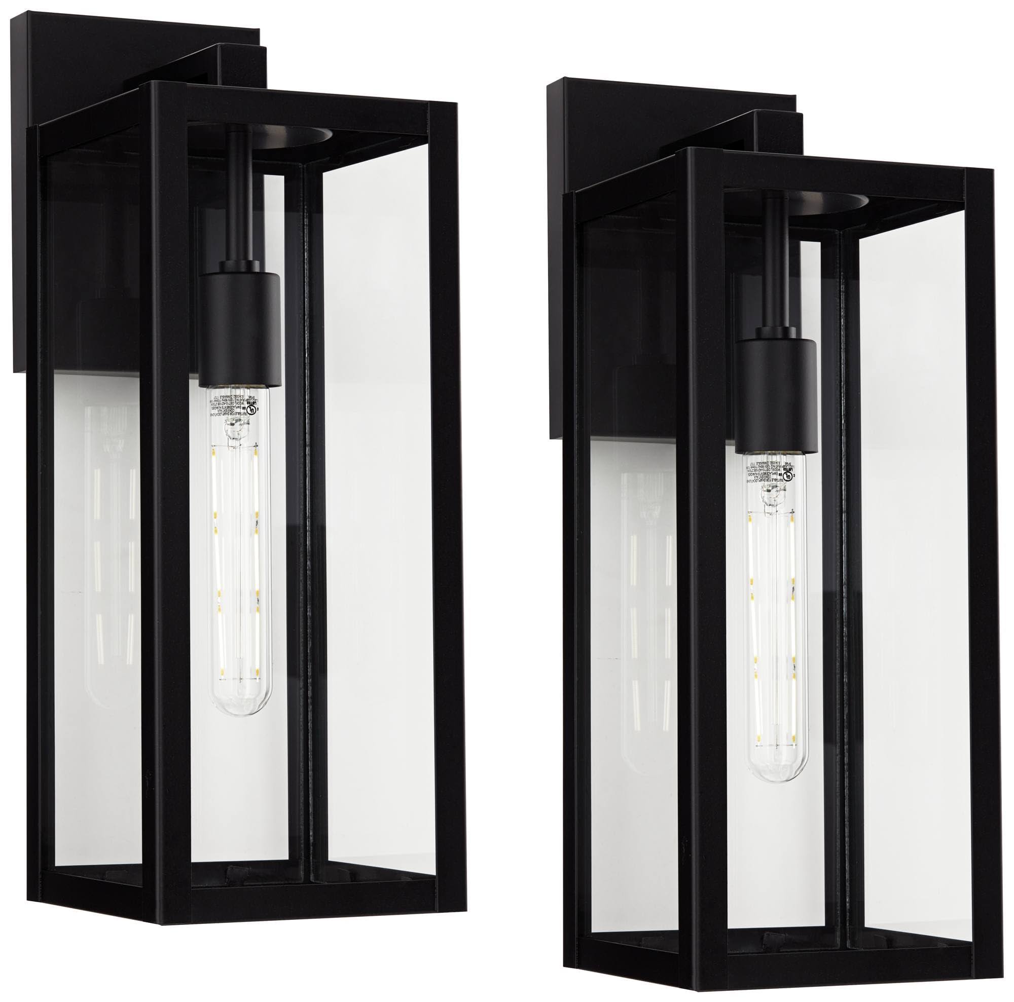 b0e452bd65b198ed510da157ed680f3783b30a17075a9c785074611043e3023d.jpg John Timberland Titan Modern Outdoor Wall Light Fixtures Set of 2 Mystic Black Rectangular Frame 17" Clear Glass for Post Exterior Barn - Image 1