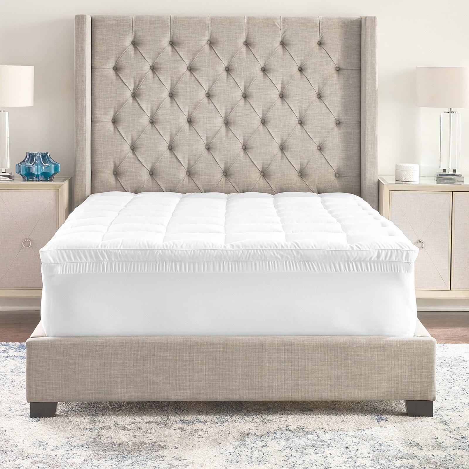 b0eeed668df220fe6a54874dc13aed7c318f1a3d911c930e80ba0a7e4cf15330.jpg PROSLEEP 4" Hybrid Fiber and Memory Foam Mattress Topper, King - White - Image 1