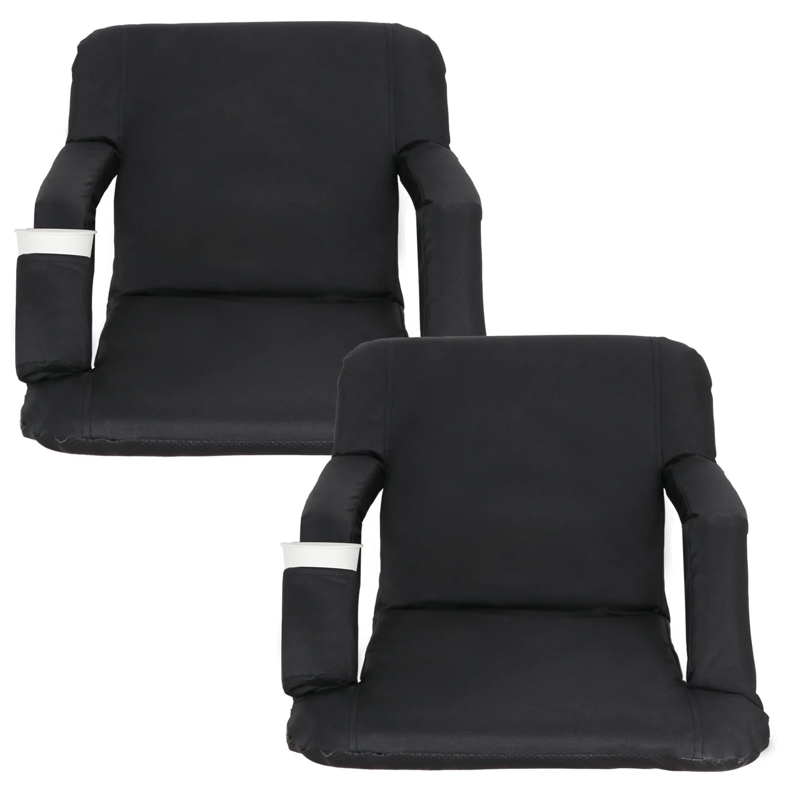 b0f26ce0245cccc953d64e0dc9a0706ecf65730f4b84c9134a48f55d4e05290e.webp Zensports 2 Pack Stadium Chair Seat for Bleachers 6 Reclining Positions - Black - Image 1