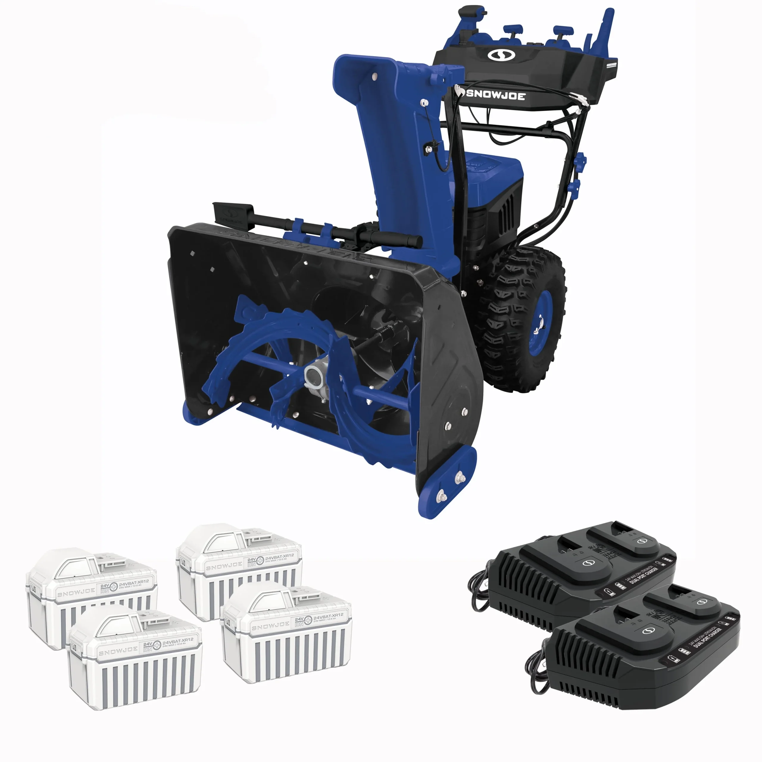 b0f6b29befc4eaddd5da1ab6f72e522fafc9270fecf05784145dd911b5866baa.webp Snow Joe 96V 24" Cordless Self - Propelled Dual - Stage Snow Blower, 4 x 12 - Ah Batteries & 2 x Chargers - Image 1