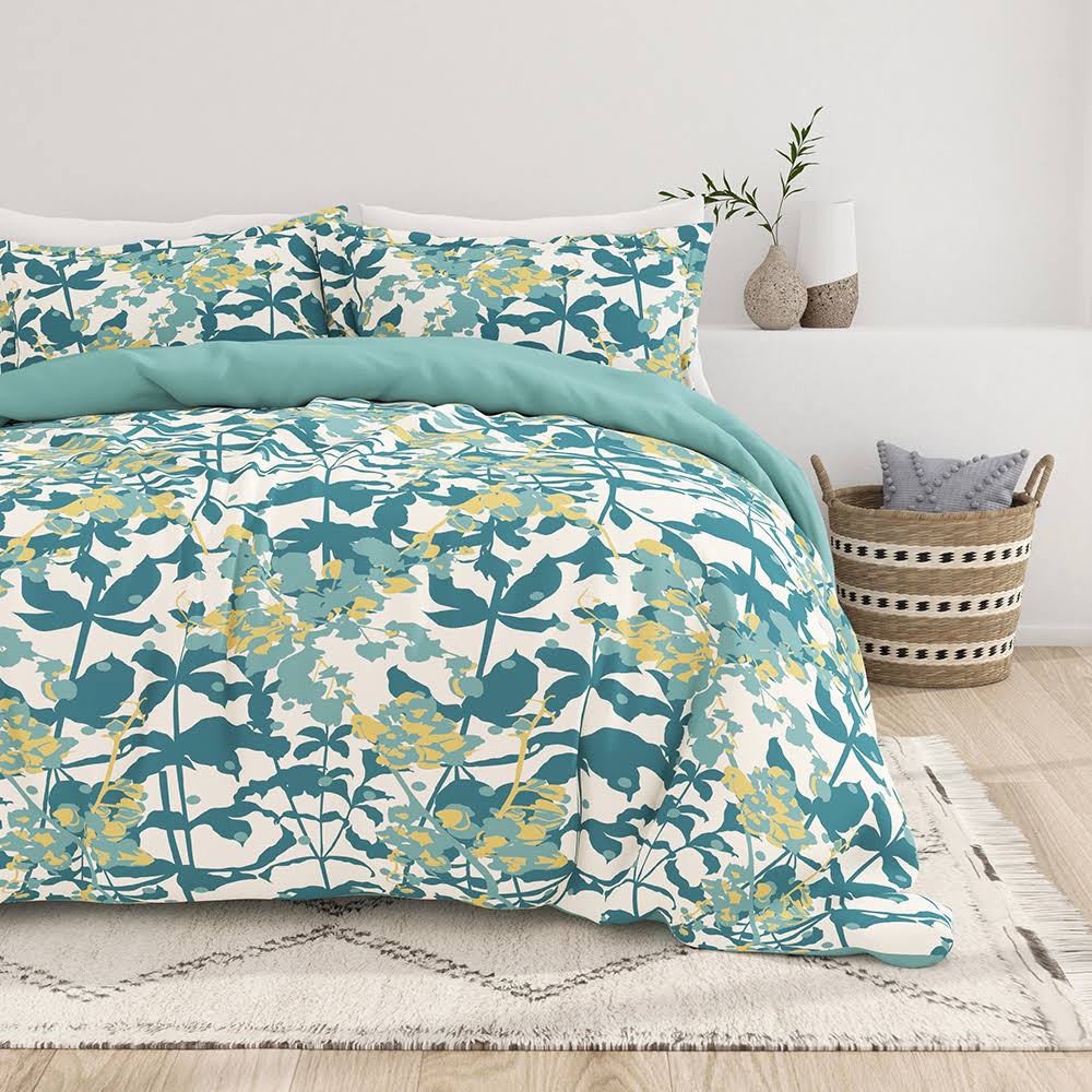 b12713321175c6354b5bf89289e2097fcf099d5949d57d9f0796efa4574b95f5.jpg Home Collection Pemium Ultra Soft Boho Flower Reversible Duvet Cover Set - Teal - Twin - Image 1