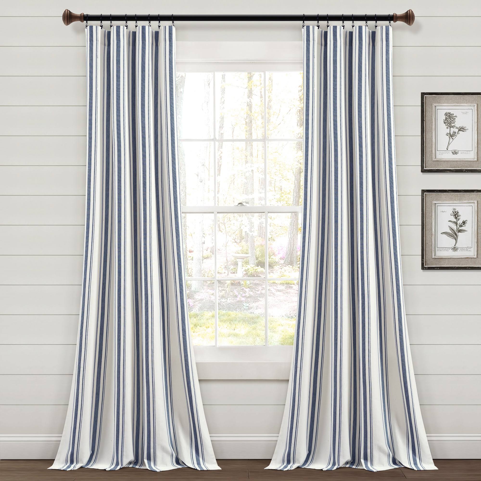b1500bbe7e8d6800fbcdc537fa158ec8f32e3de719e6529a2990da6d3ac98179.jpg Lush Decor Farmhouse Stripe Yarn Dyed Cotton Window Curtain Panel Pair - 84" x 42" - Navy - Image 1