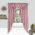 Buffalo Check Gathered Swag Window Curtain Pair, 72x63 Inches Burgundy