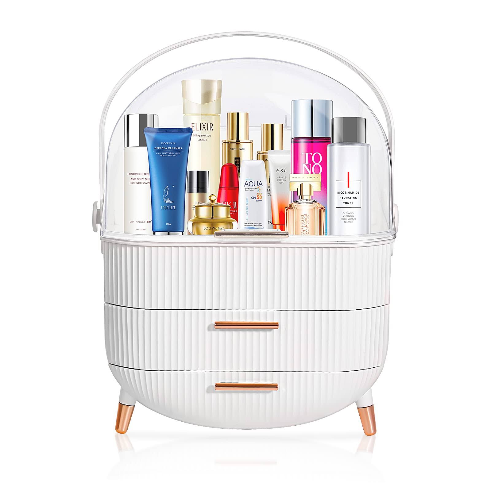 b1830a2070dcda0124bb72e6302454645a0a619da731c062a11a3a1976f1d5b6.jpg Massy Egg Shape(Oval) Makeup Storage Box, Countertop Portable Vanity Cosmetics Organizer Preppy - Image 1