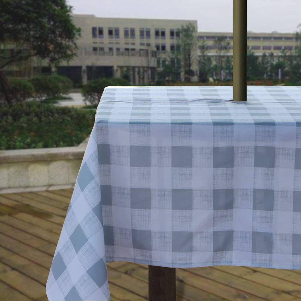 b190f79d42f577eb4a5d8316fb64cc23672356eae2433482caaee028a5588d05.jpg Melaluxe Spring/Summer Wrinkle-Free Waterproof Outdoor Tablecloth with Umbrella Hole and Zipper, Grey Checkered, 60 inch Square - Image 1