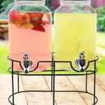 Estilo 1 Gallon Glass Mason Jar Double Beverage Drink Dispenser on Metal Stand