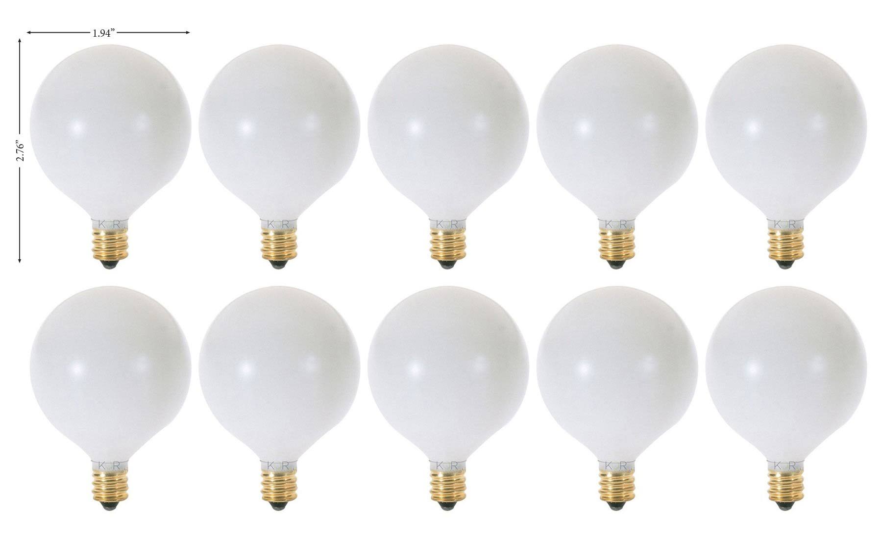 b1a67f9eb84d4e9fa567ae0802129ff64e48027eecbdf0b09145a10f0b0ab30a.jpg Kor (Pack of 10) G16.5 White Finsh Decorative (E12) Candelabra Base Globe Shape Incandescent 120V G16 1/2 Light Bulbs (15) - Image 1
