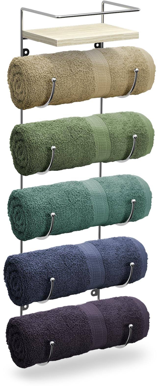 b1a6fa82b36f992bc6cfaa2af63472eed57a7b01ec64be7a1ede6bd23f24d07a.jpg Sorbus 5-Tier Towel Rack with Wooden Top Shelf ,Silver - Image 1