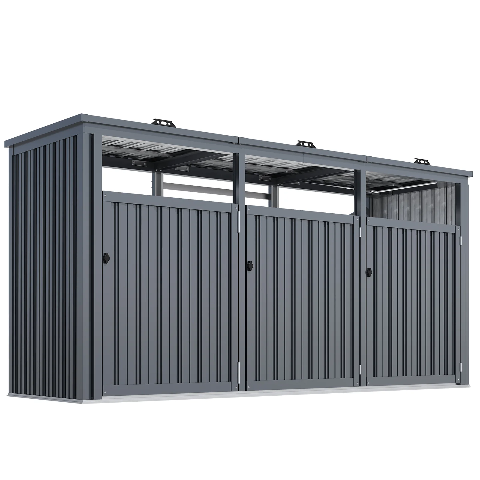 b1d4376891f05c8b8f2eb547fe440309653e93390f7e7e51d2e2d9283b38657c.webp AECOJOY 73 Cu.Ft Outdoor Trash Can Storage Shed for 3 Garbage Cans - Image 1