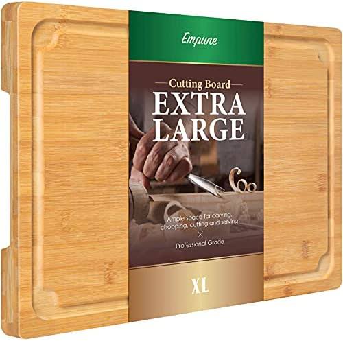 b1d5c63f36679c53ebe990f5eaa84deaaf263763570793c161f7afbf56a2e4e1.jpg Extra Large Cutting Board, 17.6" Bamboo Cutting Boards for Kitchen with Juice Groove and Handles Kitchen Chopping Board for Meat Cheese Board Heavy du - Image 1