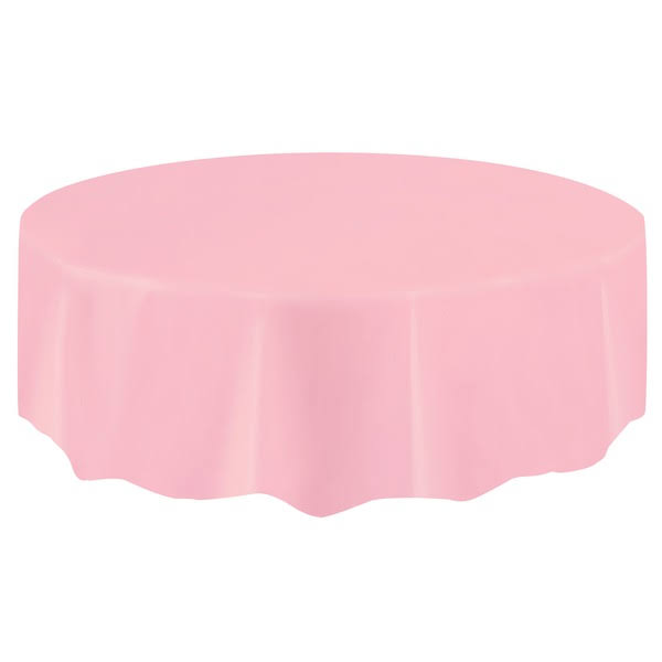 b1de3e332505ee8befb4aed762a9f7c597c805461bb60dc8cfbb396eba55d083.jpg Plastic Round Tablecloth, 84 in, Baby Pink, 1ct, Size: 84 inch - Image 1
