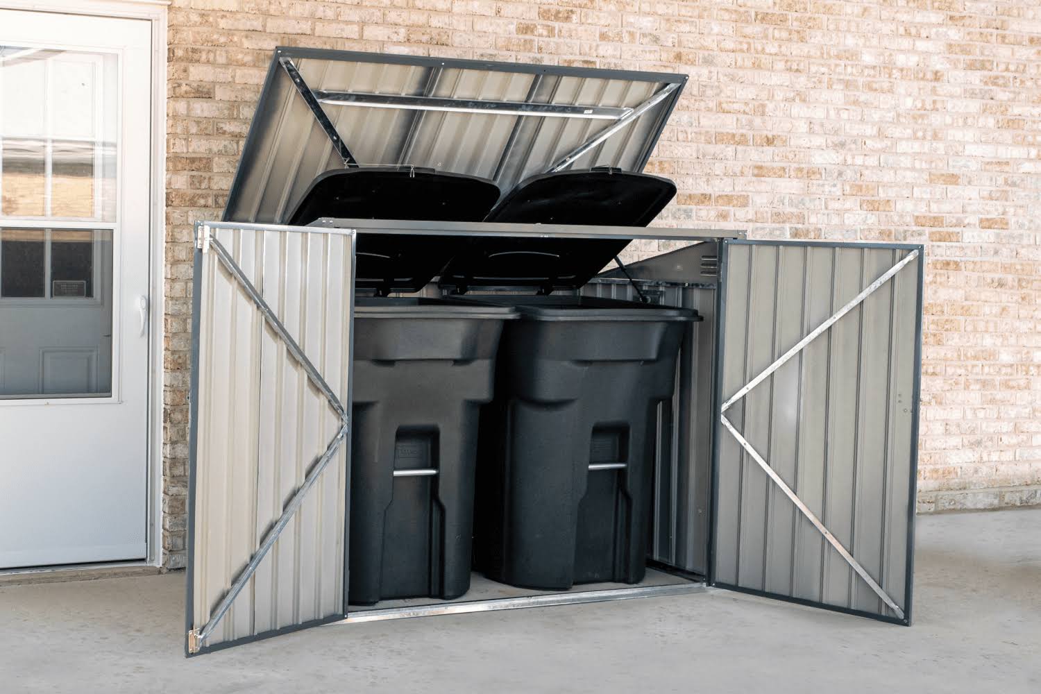 b1e0273baf688558630cdcc700504f0a9dff7ff0eaa0b9602ec523d2362551e6.jpg Cover-It 6x3 Metal Outdoor Galvanized Steel Storage Shed with Swinging Lockable Doors for Backyard or Patio Storage of Trash Cans, Bikes, Supplies, - Image 1