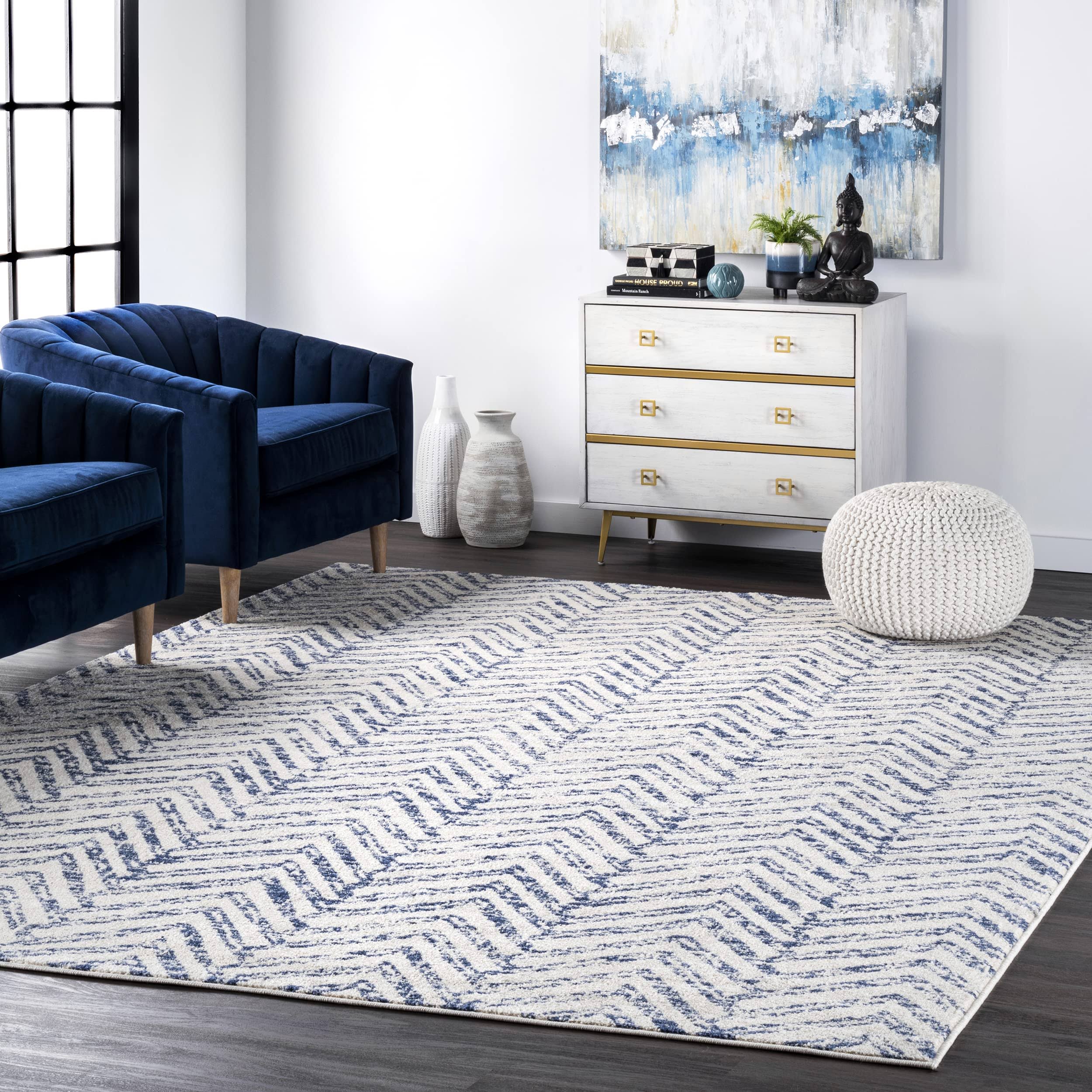 b220d139ad37ef1b5dc13b02d04c49a603a84abdaf531a8245c48188ab048533.jpg nuLOOM Rosanne Geometric Area Rug 6' Square Blue - Image 1