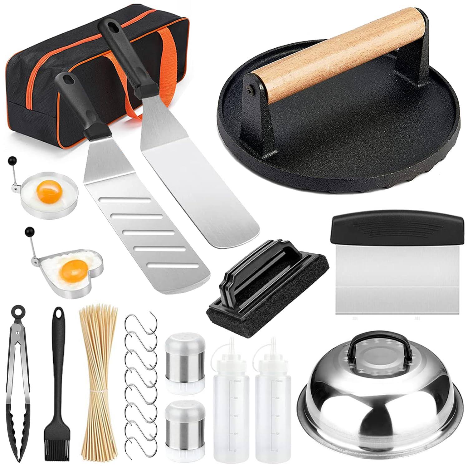 b2375696b907ef8ec2f5120f9aae4adf5b3e467032d821b93a90787c2ab1e918.jpg iRabey Griddle Accessories Kit and Burger Press, 122 Pcs Griddle Grill Tools Set for Blackstone Stainless Steel Grill BBQ Spatula Utens - Image 1
