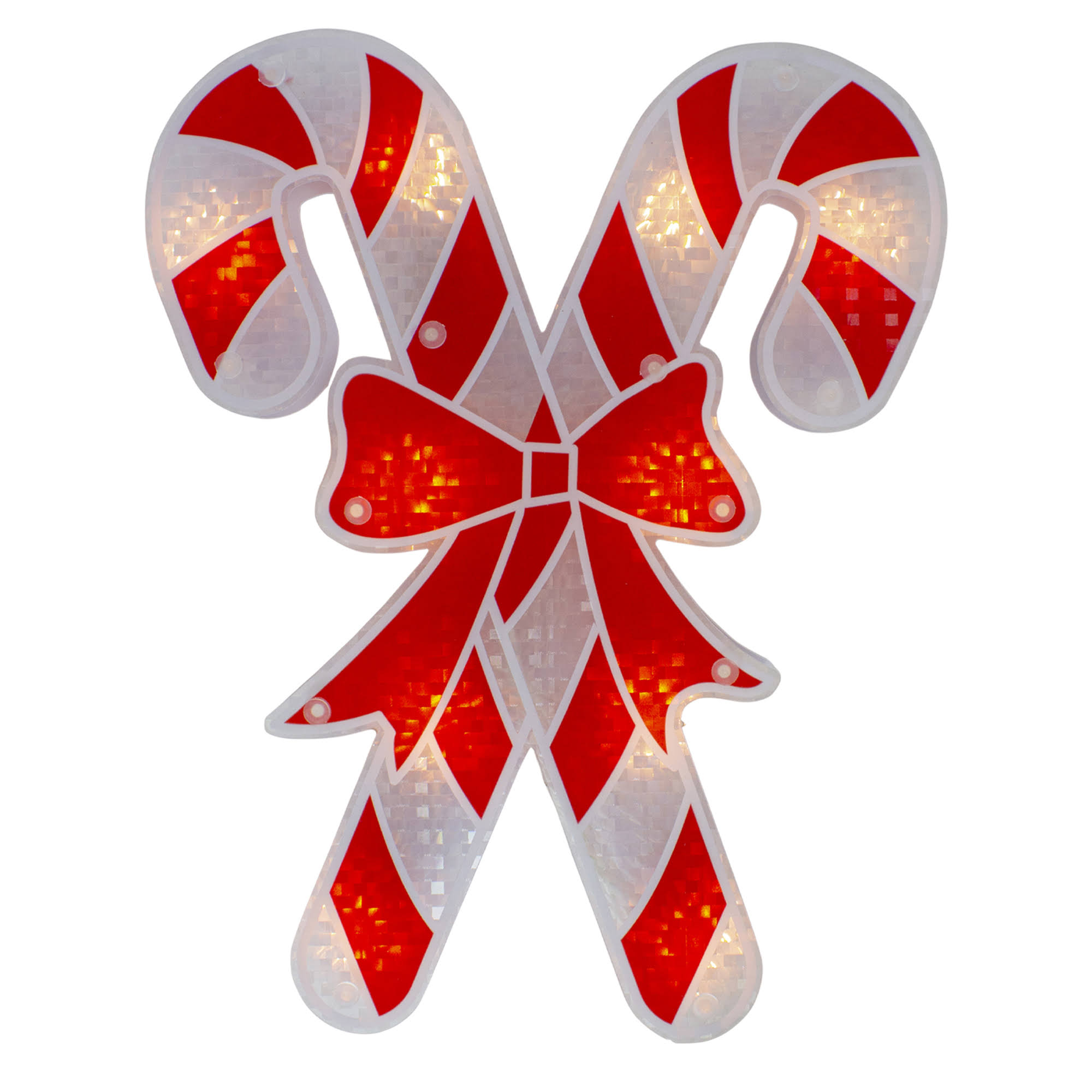 b25a4f5c51c321d164a0389c8c53e7eea092670261ec0ef6461e27afdd8db10e.jpg Northlight 12" Lighted Red and White Holographic Candy Cane Christmas Window Silhouette Decor - Image 1