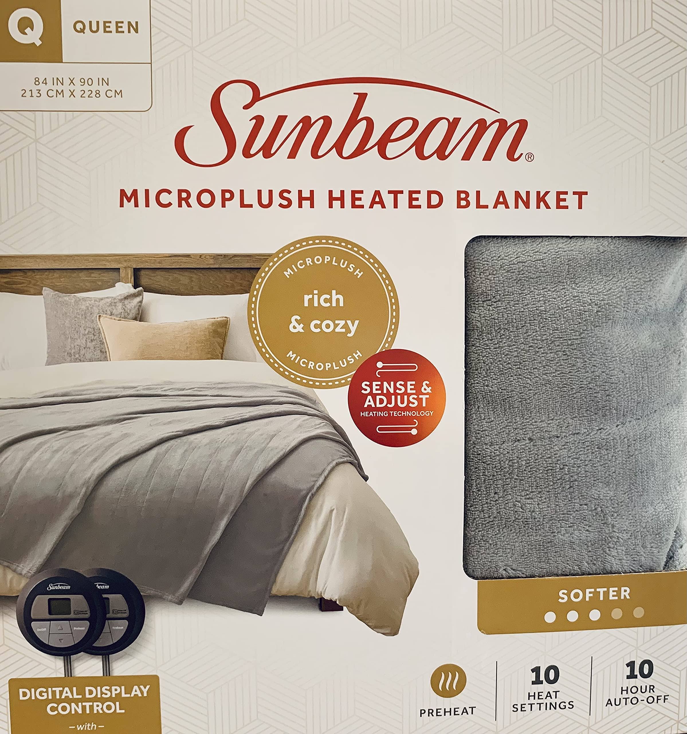b262518c85c98aca8004b11c0e7c62d9f90348813edbe907602203c72b8d2d73.jpg Sunbeam Heated Microplush Electric Blanket, Queen, Gray - Image 1