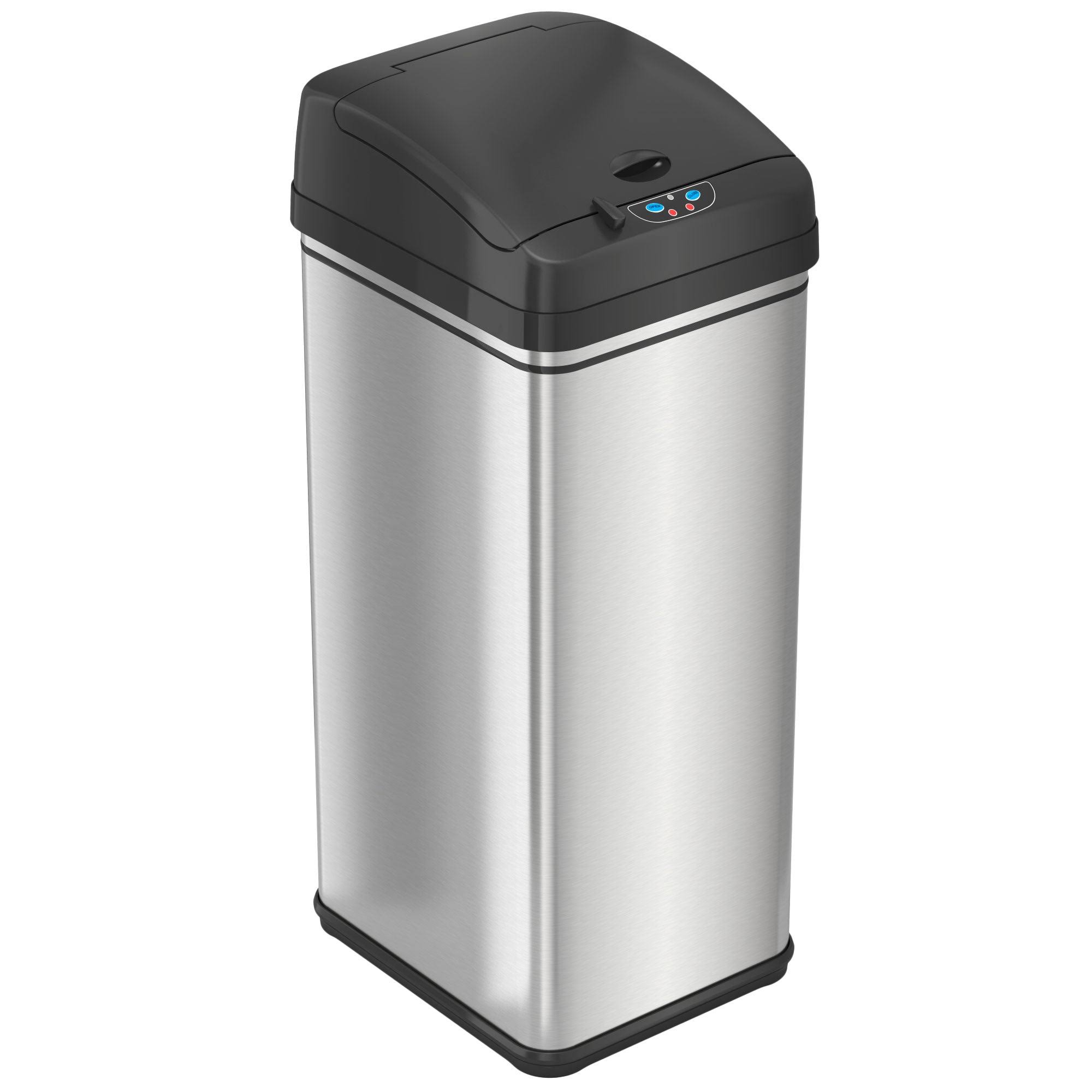 b28ae7a3e9c544f0eeb8296b31e2c815bac6c778f8d512d4410a57d8b21e70bf.jpg iTouchless Pet-Proof Sensor Kitchen Trash Can with AbsorbX Odor Filter 13 Gallon Silver Stainless Steel - Image 1