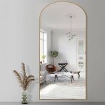Neutype 71 inchx31 inch Arched Full Length Mirror Floor Mirror with Stand Gold, Size: 71 inch x 32 inch