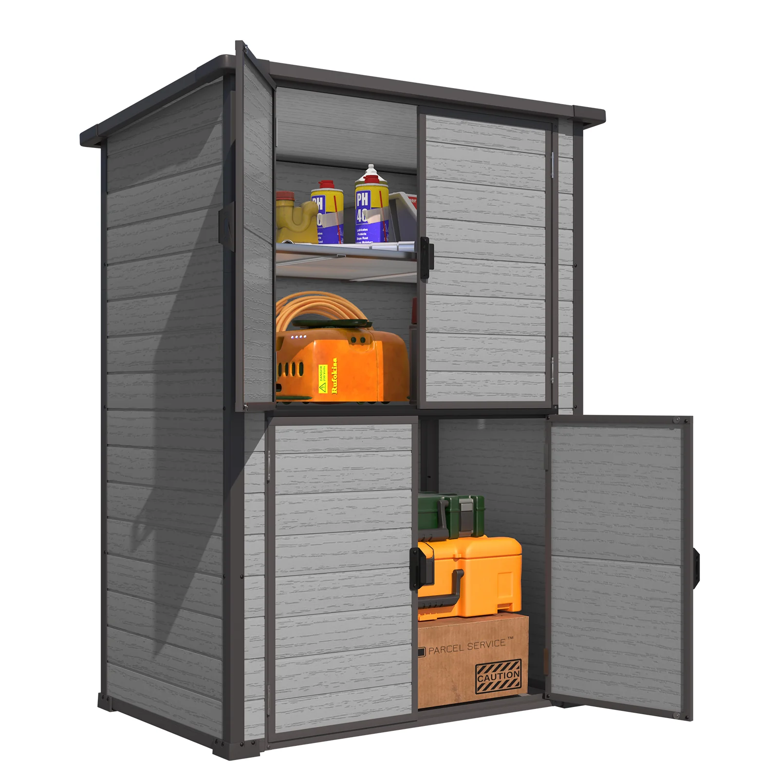 b2df2ba6bd6b271b14a157fe5bf9ec062ca01f45492f643f2f2d30cb811a1577.webp AECOJOY 58 Cu.Ft Resin Outdoor Storage Cabinet Waterproof with Shelves, Dark Gray - Image 1
