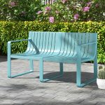 All-Weather Plastic Outdoor Patio Bench, 2-Person Garden Loveseat with Curved Backrest & Slatted Design for Backyard, Poolside, Deck