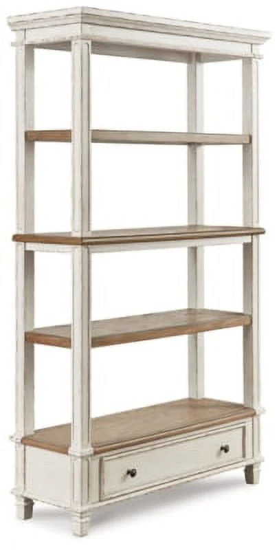 b2e38afbe35c91466aa3222a5536ec381db64e68615f0952ca17bcadc1b1cbc7.webp Signature Design by Ashley Realyn French Country 75" Bookcase with Drawer, Chipped White - Image 1