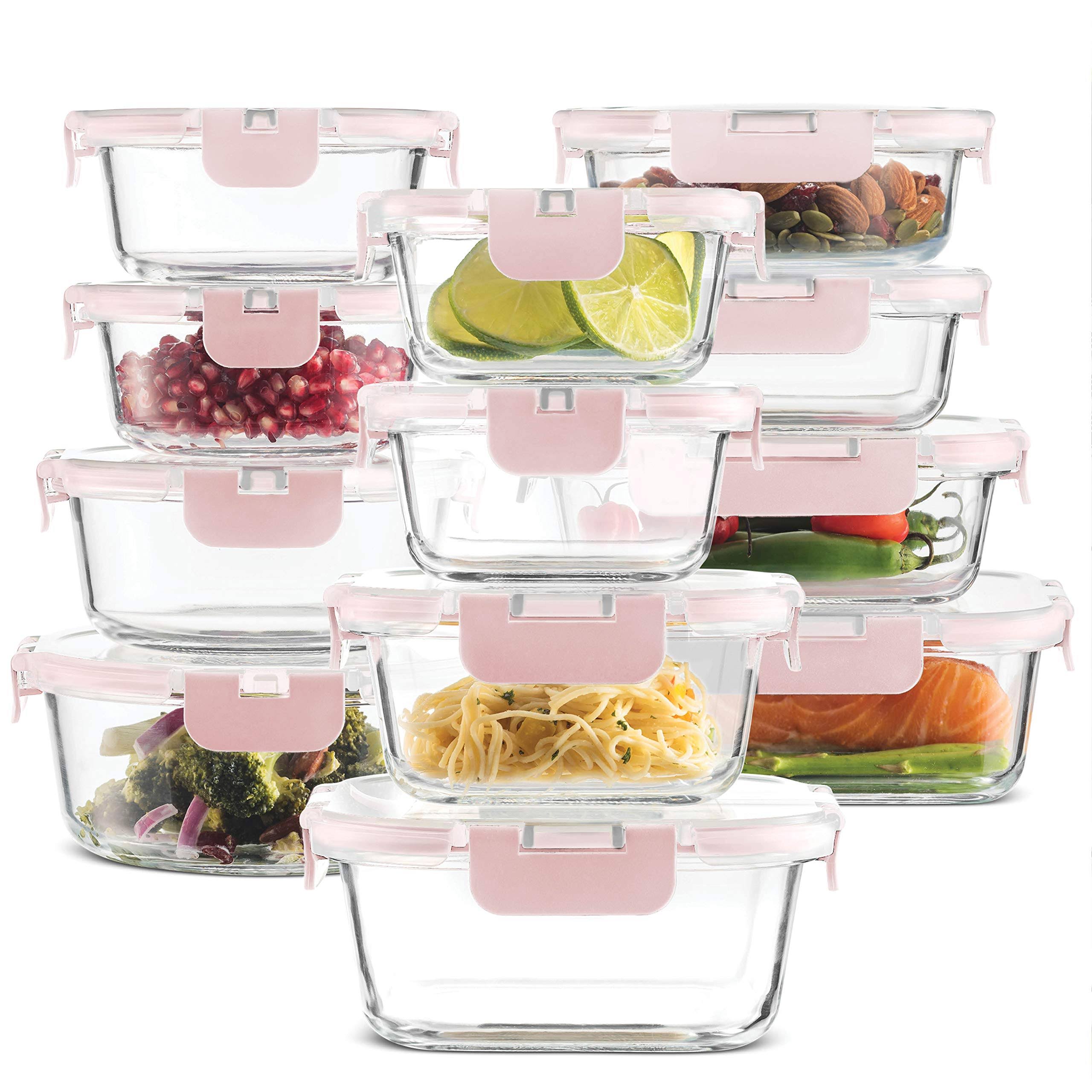 b2fdf965c4c9140439af3b4c87fc7b884fc6e3f00a939ea7a61c38a352531103.jpg FineDine 24-Piece Superior Glass Food Storage Containers Set - Newly Innovated Hinged Locking Lids - 100% Leakproof Glass Meal-Prep Containers, Great - Image 1