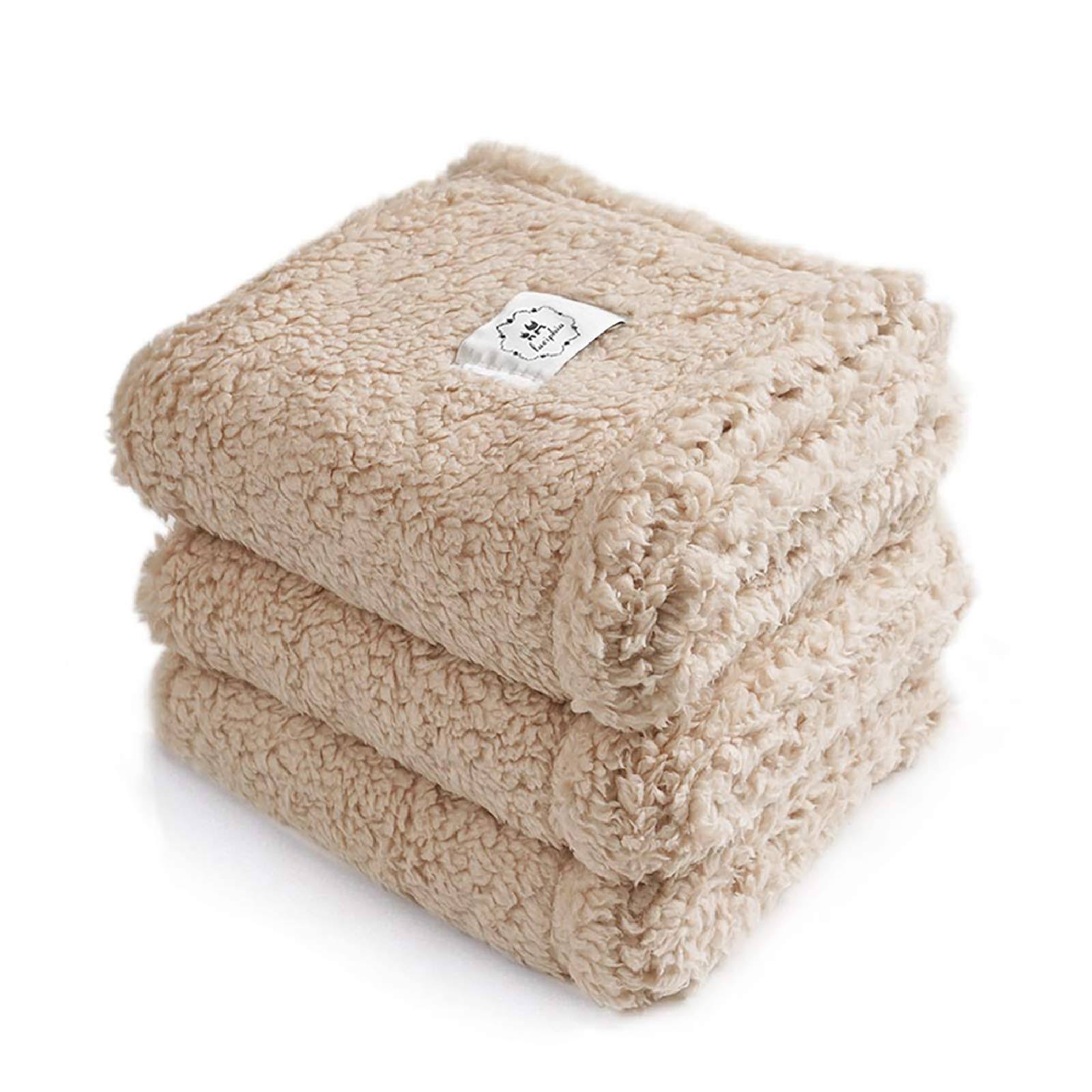 b31238411a945162adb27ed7d96bcd0d26580fbd121ec822ebc67146edb34da3.jpg Luciphia 1 Pack 3 Calming Blankets Fluffy Premium Fleece Pet Blanket Soft Sherpa Throw for Dog Puppy Cat Beige Medium (30" x20'') - Image 1