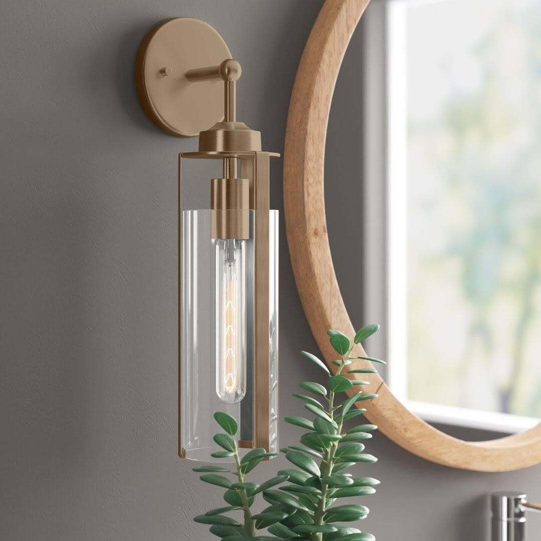 b34b974fc5bd94ba3ab3a2d9f194e18296de1c2df0dc4873ff80757df2fcc073.jpg Keziah 1 - Light Dimmable Bath Sconce Zipcode Design Finish: Burnished Brass - Image 1