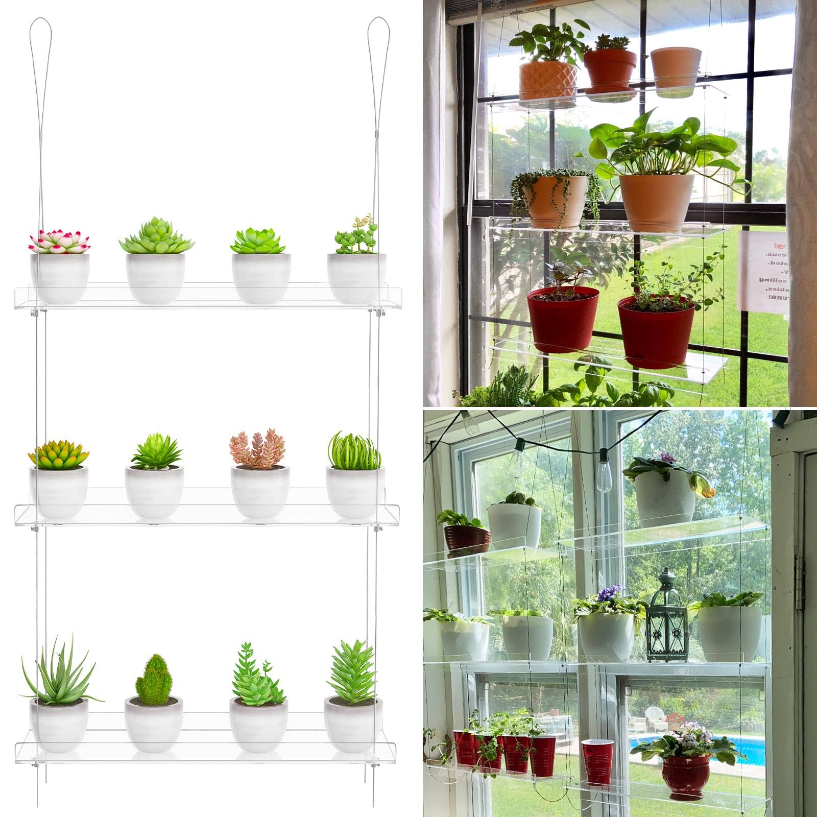 b35a88fd69c042460c1a1a87079342c53aced32ac4e59475581ac0b849d7f64b.jpg OtNiap Clear Hanging Window Plant Shelves,Indoor Windows Wall Hanging Plant Stand Flower Display,Flower Pot Organizer Storage for Windo, Green - Image 1